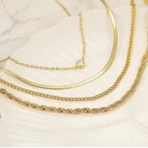 14K Gold Plated 4pc CZ Rope Chain Necklace Set